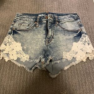Lace Denim High Waist Shorts